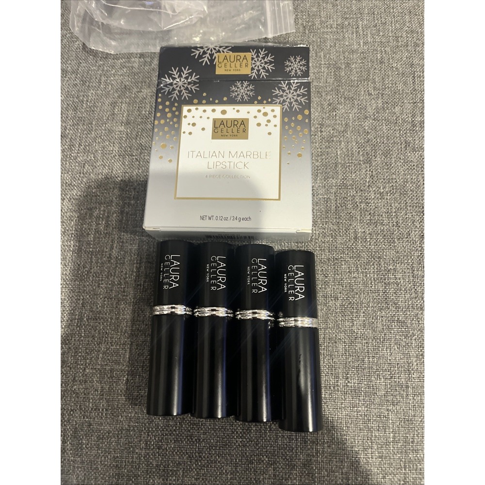 Laura Geller For Italian Marble Lipsticks Strawberry Toffee. Capri, Rivera Viola